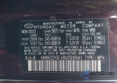 2024 Hyundai Palisade Sel из США, поврежденный, VIN KM8R2DGE1RU729541